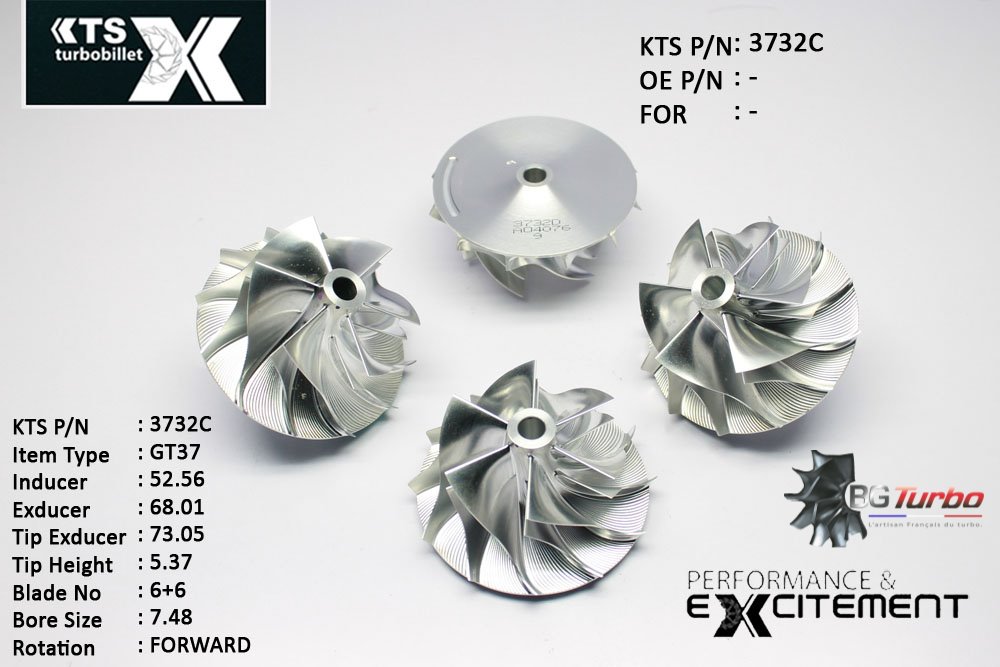 Turbo ROUE FORGÉE MFS PERFORMANCE - 6+6 PALES - INDUCER : 52,56 - EXDUCER : 68,01 - TYPE : GT37ANGLE : 50° - ROTATION : Forward - SUPER BACK : 2,9 - BORE SIZE : 7,48
